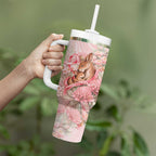 Personalised Breast Cancer Awareness Tumbler With Handle Mother Kangaroo And Ribbon Hope
