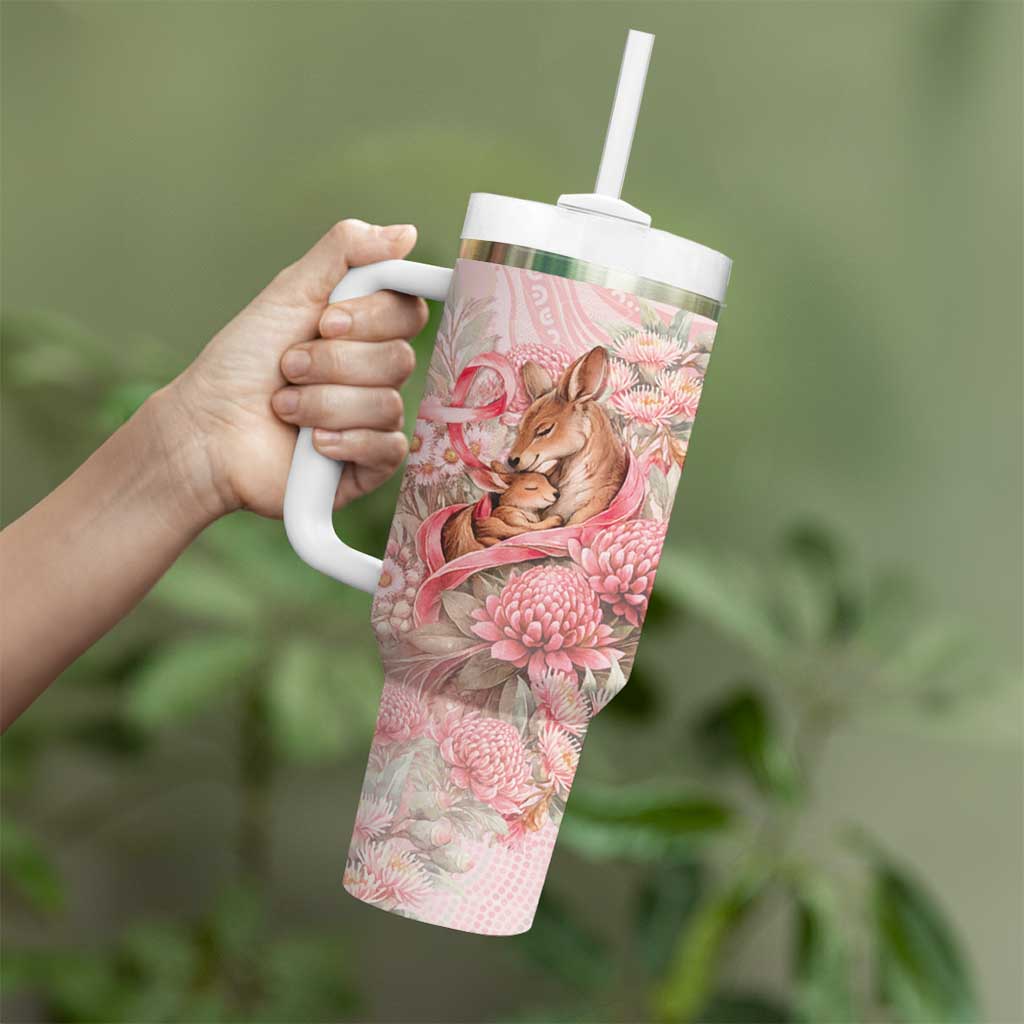 Personalised Breast Cancer Awareness Tumbler With Handle Mother Kangaroo And Ribbon Hope