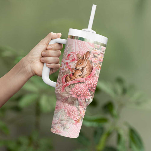 Personalised Breast Cancer Awareness Tumbler With Handle Mother Kangaroo And Ribbon Hope