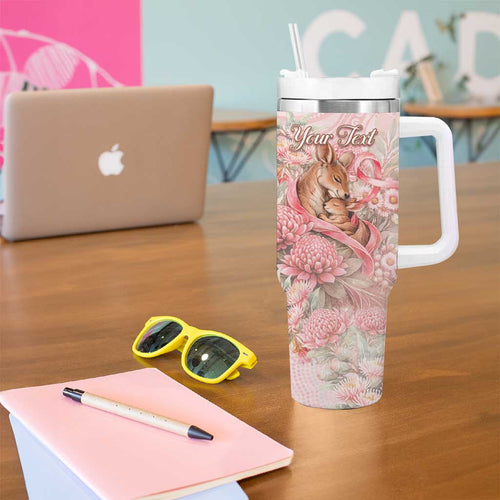Personalised Breast Cancer Awareness Tumbler With Handle Mother Kangaroo And Ribbon Hope