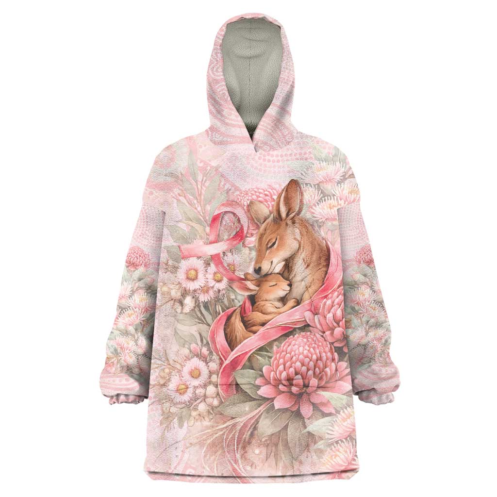 Personalised Breast Cancer Awareness Wearable Blanket Hoodie Mother Kangaroo And Ribbon Hope