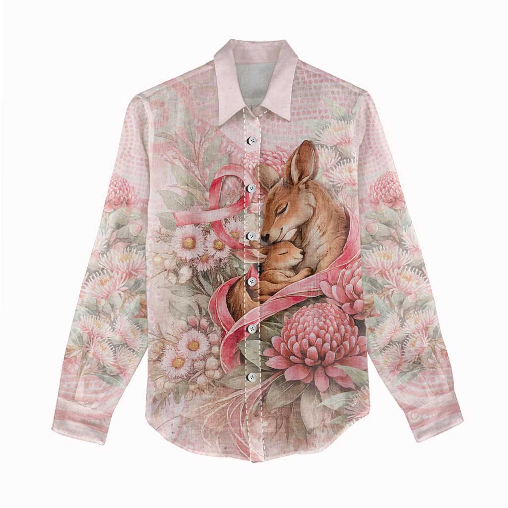Personalised Breast Cancer Awareness Women Casual Shirt Mother Kangaroo And Ribbon Hope