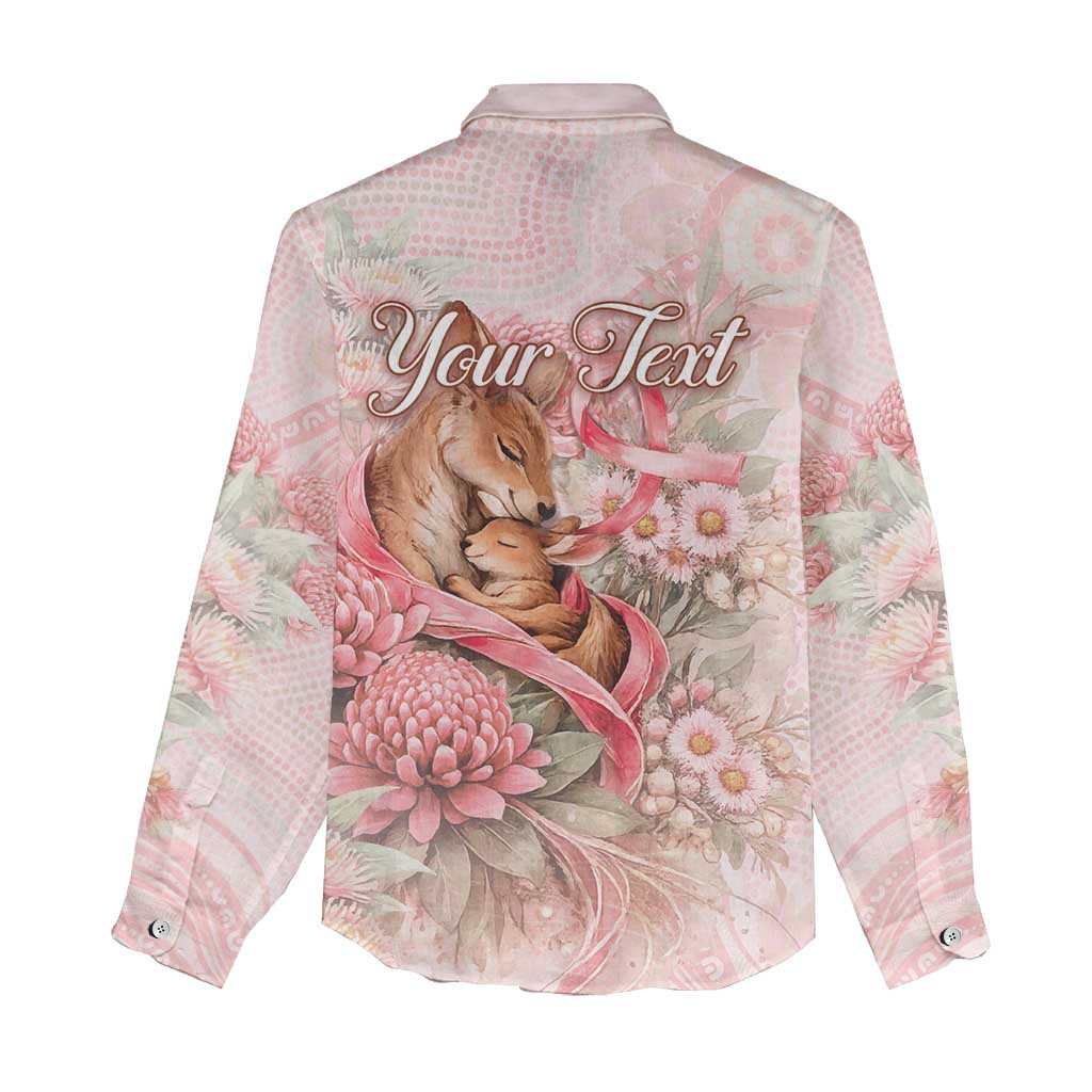 Personalised Breast Cancer Awareness Women Casual Shirt Mother Kangaroo And Ribbon Hope