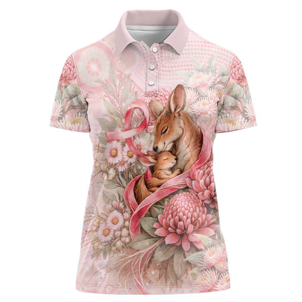 Personalised Breast Cancer Awareness Women Polo Shirt Mother Kangaroo And Ribbon Hope