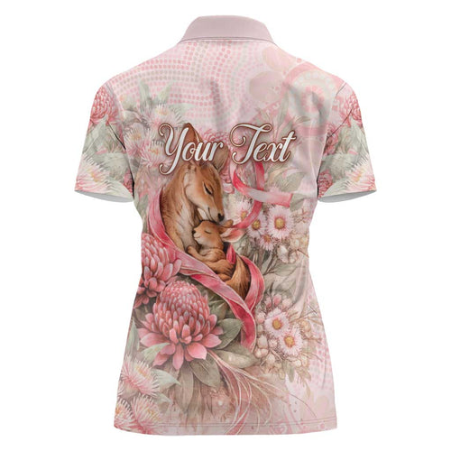 Personalised Breast Cancer Awareness Women Polo Shirt Mother Kangaroo And Ribbon Hope