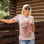 Personalised Breast Cancer Awareness Women Polo Shirt Mother Kangaroo And Ribbon Hope