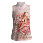 Personalised Breast Cancer Awareness Women Sleeveless Polo Shirt Mother Kangaroo And Ribbon Hope