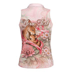Personalised Breast Cancer Awareness Women Sleeveless Polo Shirt Mother Kangaroo And Ribbon Hope
