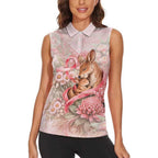 Personalised Breast Cancer Awareness Women Sleeveless Polo Shirt Mother Kangaroo And Ribbon Hope