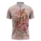 Personalised Breast Cancer Awareness Zipper Polo Shirt Mother Kangaroo And Ribbon Hope