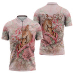 Personalised Breast Cancer Awareness Zipper Polo Shirt Mother Kangaroo And Ribbon Hope