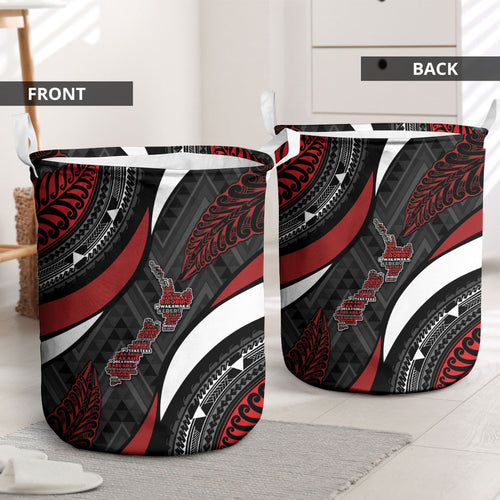 Aotearoa New Zealand Native Birds Map Laundry Basket Silver Fern Tribal Pattern