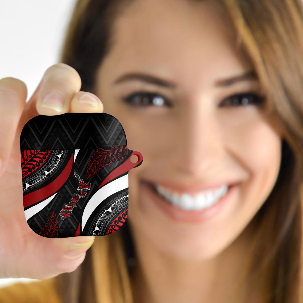 Aotearoa New Zealand Native Birds Map AirPods Case Silver Fern Tribal Pattern