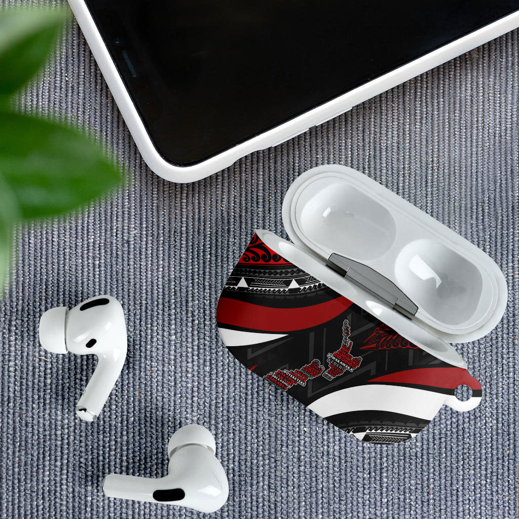 Aotearoa New Zealand Native Birds Map AirPods Case Silver Fern Tribal Pattern