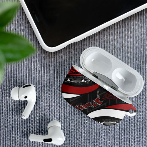 Aotearoa New Zealand Native Birds Map AirPods Case Silver Fern Tribal Pattern