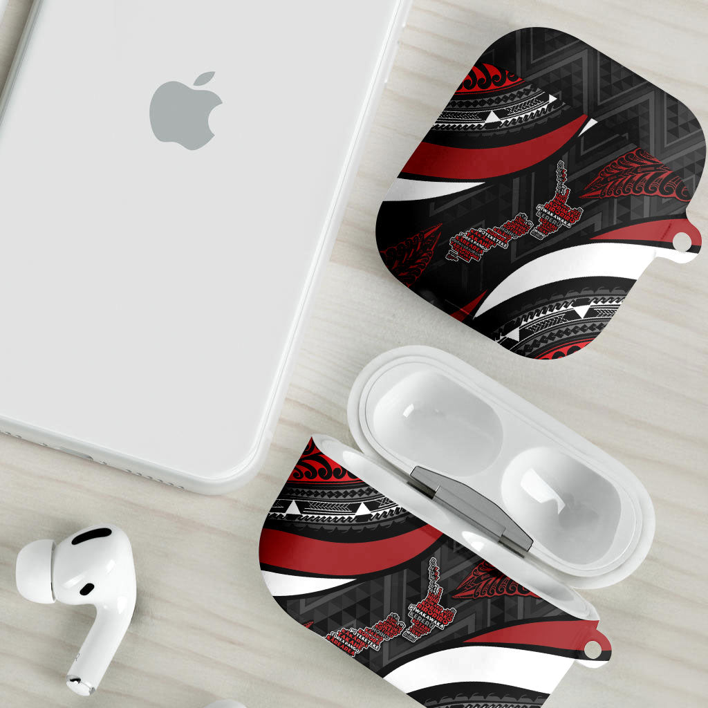 Aotearoa New Zealand Native Birds Map AirPods Case Silver Fern Tribal Pattern