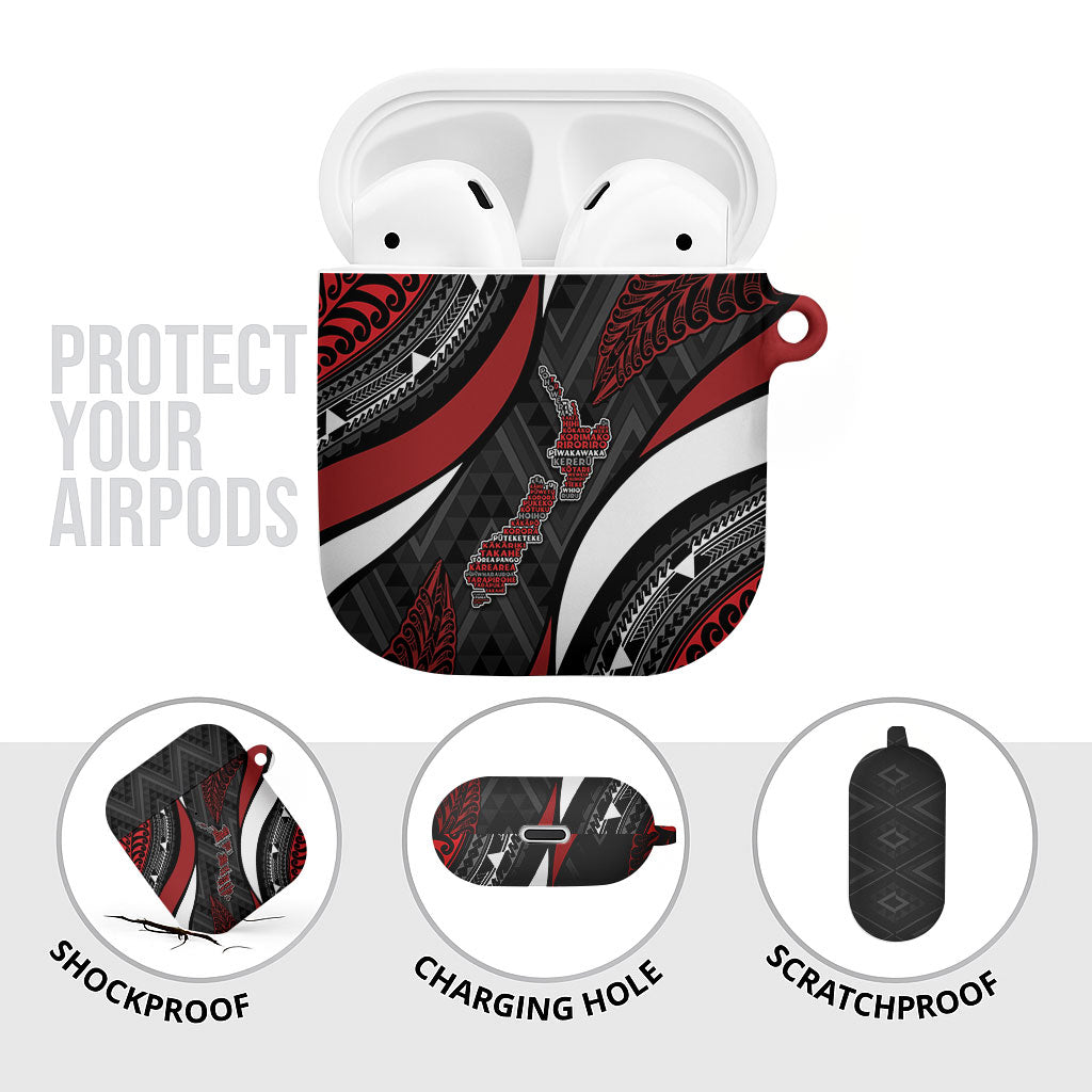 Aotearoa New Zealand Native Birds Map AirPods Case Silver Fern Tribal Pattern