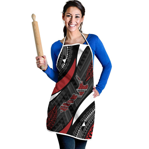 Aotearoa New Zealand Native Birds Map Apron Silver Fern Tribal Pattern