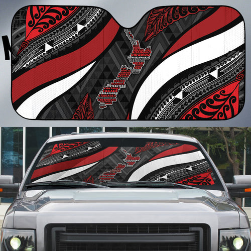 Aotearoa New Zealand Native Birds Map Auto Sun Shade Silver Fern Tribal Pattern