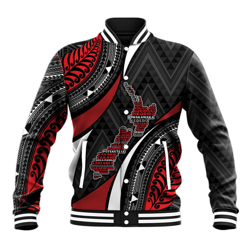 Aotearoa New Zealand Native Birds Map Baseball Jacket Silver Fern Tribal Pattern