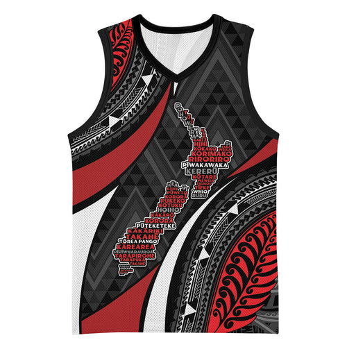 Aotearoa New Zealand Native Birds Map Basketball Jersey Silver Fern Tribal Pattern