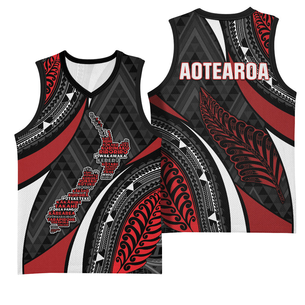 Aotearoa New Zealand Native Birds Map Basketball Jersey Silver Fern Tribal Pattern