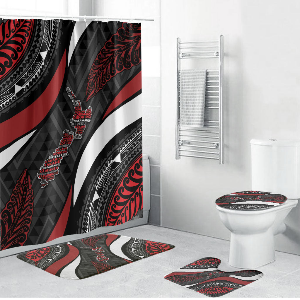 Aotearoa New Zealand Native Birds Map Bathroom Set Silver Fern Tribal Pattern
