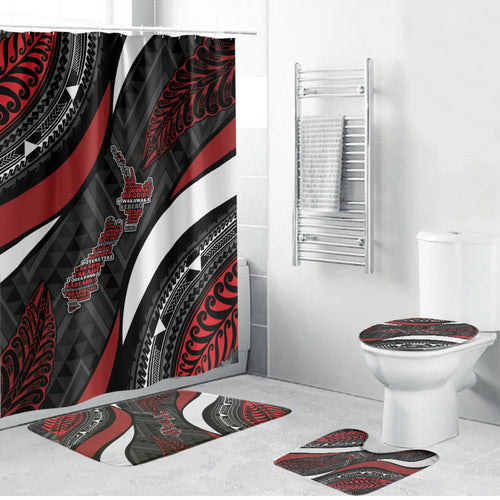 Aotearoa New Zealand Native Birds Map Bathroom Set Silver Fern Tribal Pattern