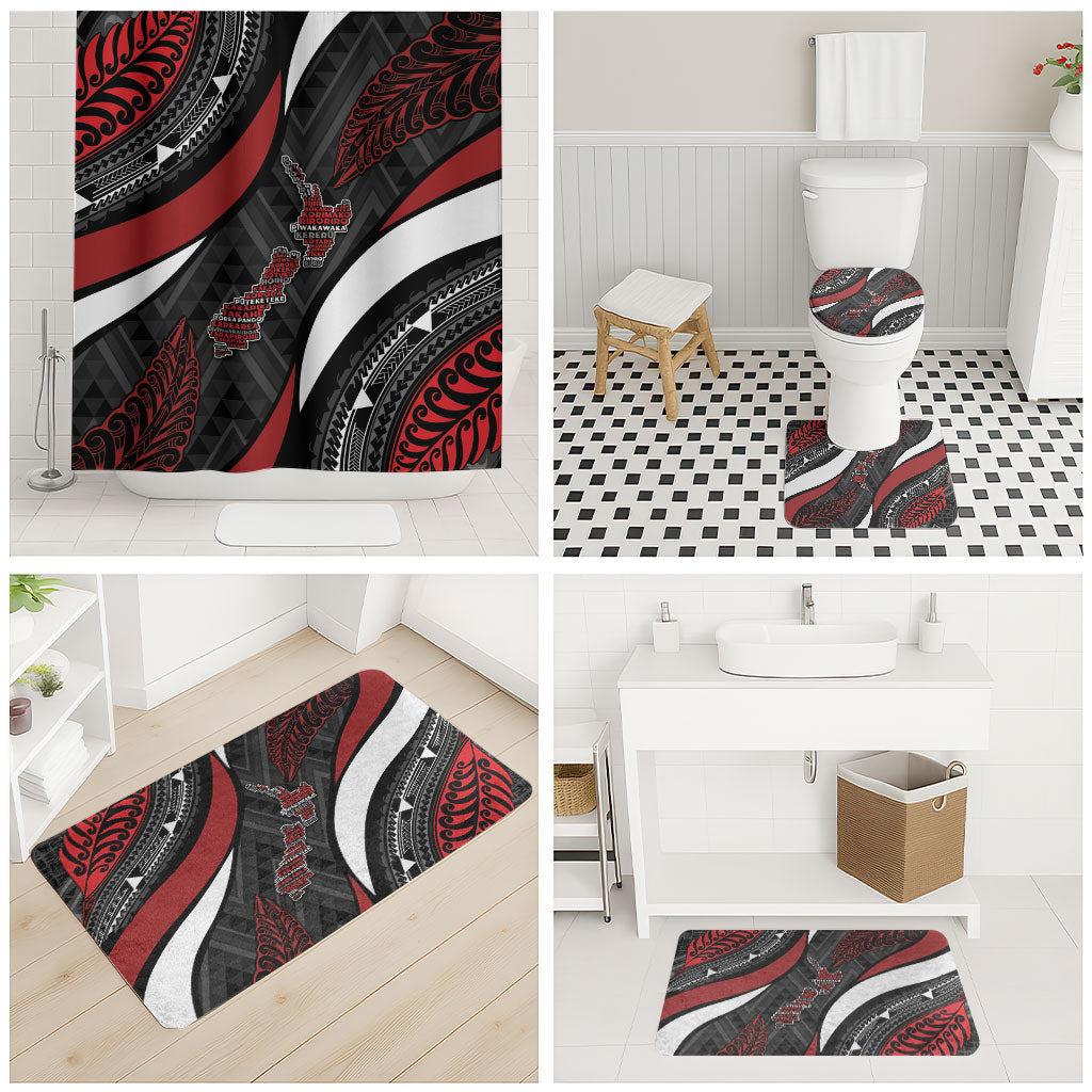 Aotearoa New Zealand Native Birds Map Bathroom Set Silver Fern Tribal Pattern