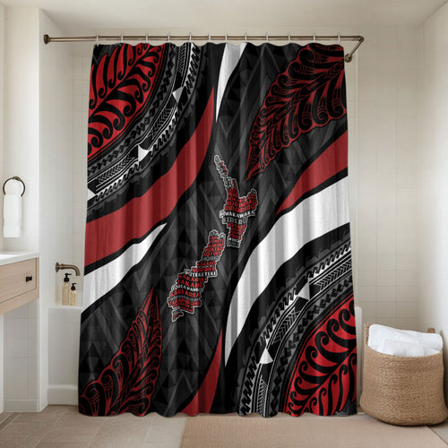 Aotearoa New Zealand Native Birds Map Bathroom Set Silver Fern Tribal Pattern