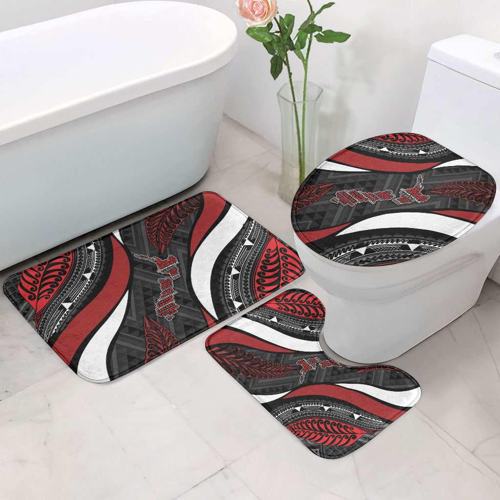 Aotearoa New Zealand Native Birds Map Bathroom Set Silver Fern Tribal Pattern