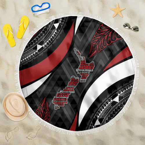 Aotearoa New Zealand Native Birds Map Beach Blanket Silver Fern Tribal Pattern