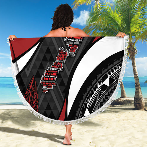 Aotearoa New Zealand Native Birds Map Beach Blanket Silver Fern Tribal Pattern