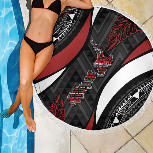 Aotearoa New Zealand Native Birds Map Beach Blanket Silver Fern Tribal Pattern