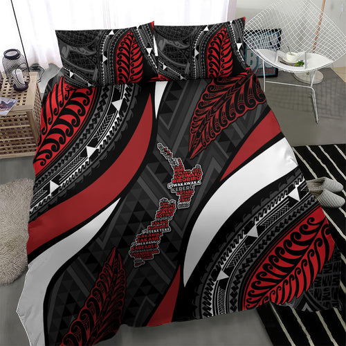 Aotearoa New Zealand Native Birds Map Bedding Set Silver Fern Tribal Pattern