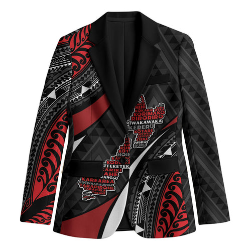 Aotearoa New Zealand Native Birds Map Blazer Silver Fern Tribal Pattern