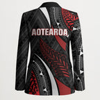 Aotearoa New Zealand Native Birds Map Blazer Silver Fern Tribal Pattern