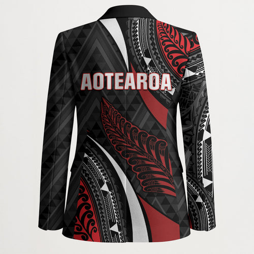 Aotearoa New Zealand Native Birds Map Blazer Silver Fern Tribal Pattern