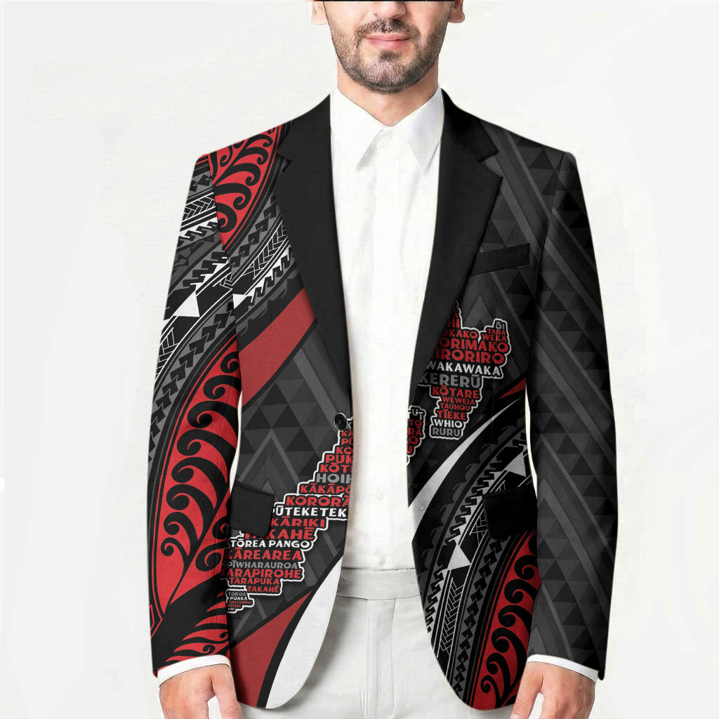 Aotearoa New Zealand Native Birds Map Blazer Silver Fern Tribal Pattern