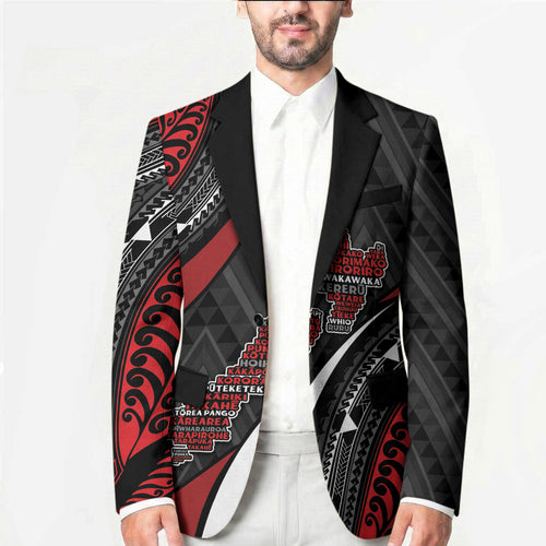 Aotearoa New Zealand Native Birds Map Blazer Silver Fern Tribal Pattern