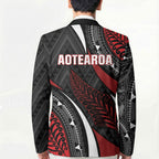 Aotearoa New Zealand Native Birds Map Blazer Silver Fern Tribal Pattern