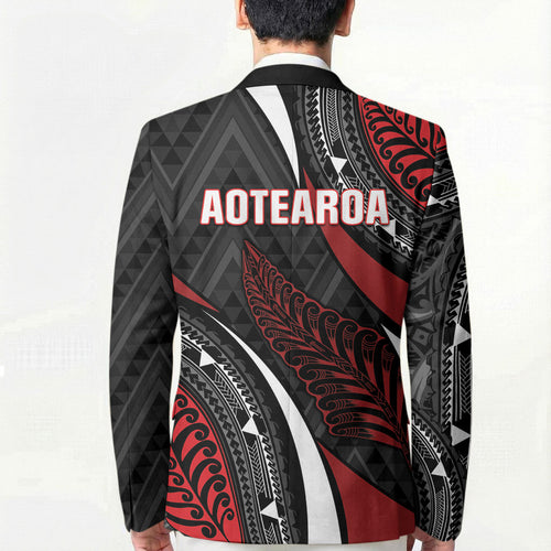 Aotearoa New Zealand Native Birds Map Blazer Silver Fern Tribal Pattern