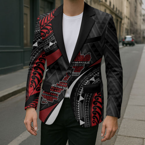 Aotearoa New Zealand Native Birds Map Blazer Silver Fern Tribal Pattern