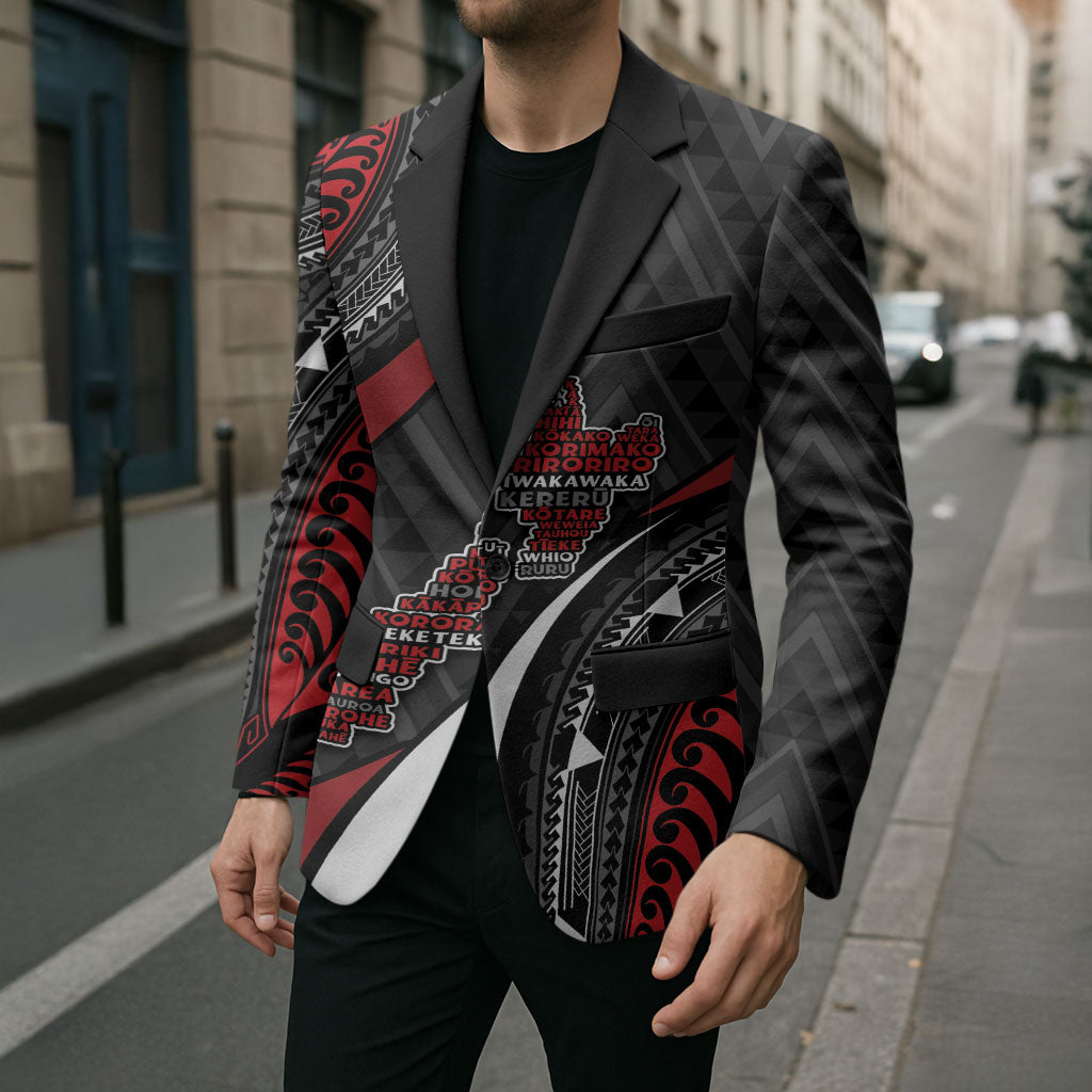 Aotearoa New Zealand Native Birds Map Blazer Silver Fern Tribal Pattern