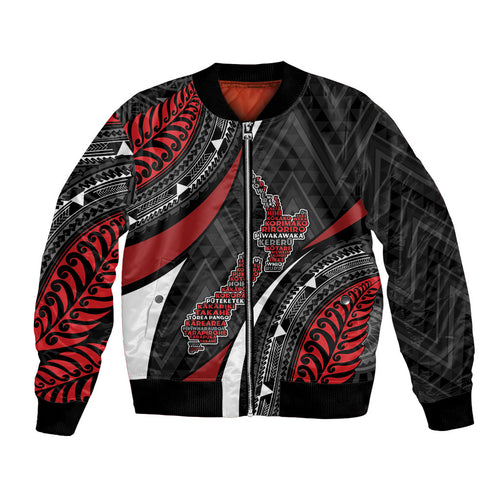 Aotearoa New Zealand Native Birds Map Bomber Jacket Silver Fern Tribal Pattern