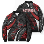 Aotearoa New Zealand Native Birds Map Bomber Puffer Jacket Silver Fern Tribal Pattern
