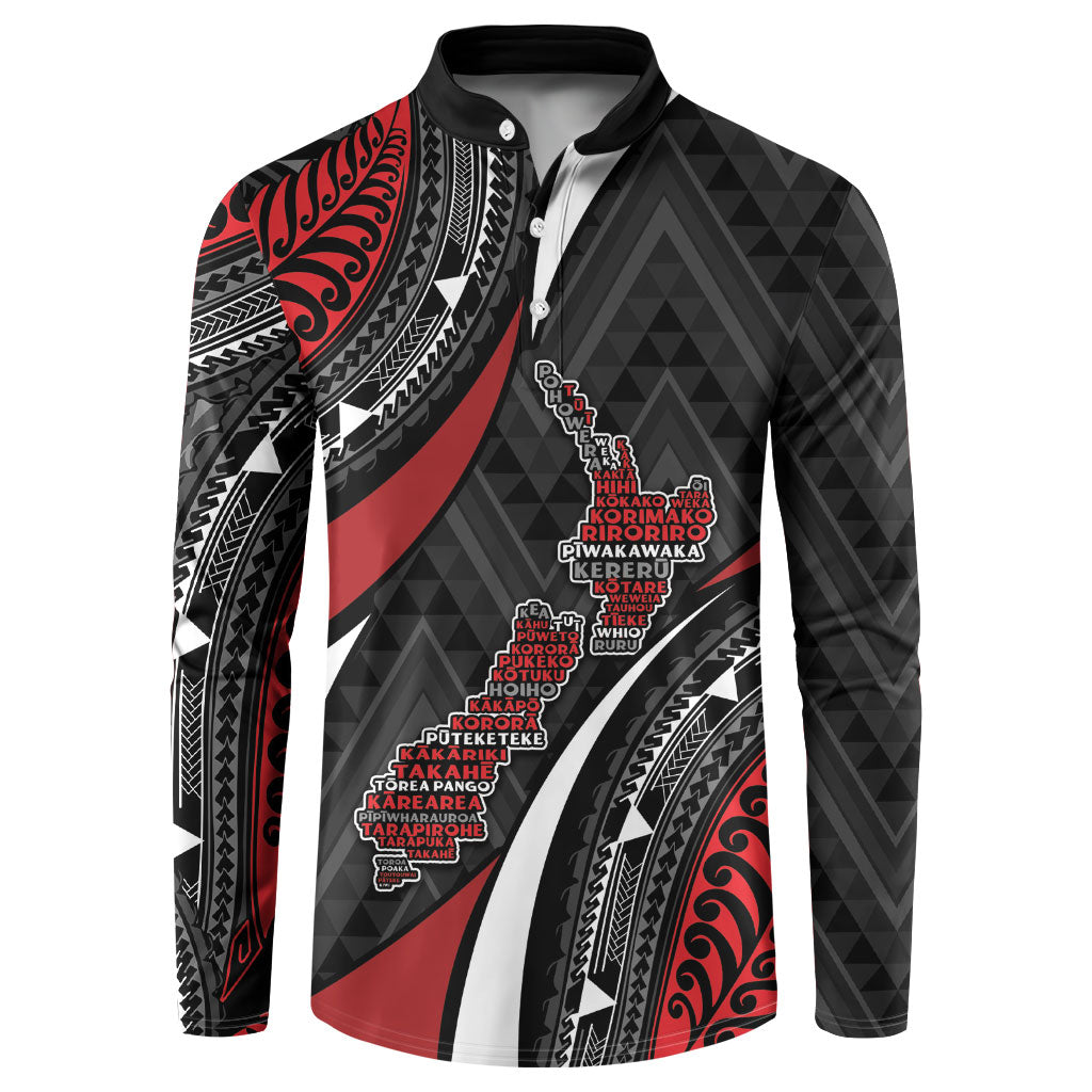 Aotearoa New Zealand Native Birds Map Button Sweatshirt Silver Fern Tribal Pattern