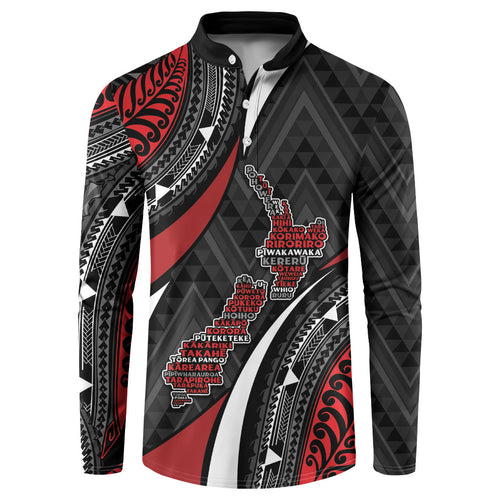 Aotearoa New Zealand Native Birds Map Button Sweatshirt Silver Fern Tribal Pattern