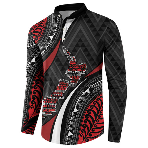 Aotearoa New Zealand Native Birds Map Button Sweatshirt Silver Fern Tribal Pattern