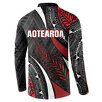 Aotearoa New Zealand Native Birds Map Button Sweatshirt Silver Fern Tribal Pattern
